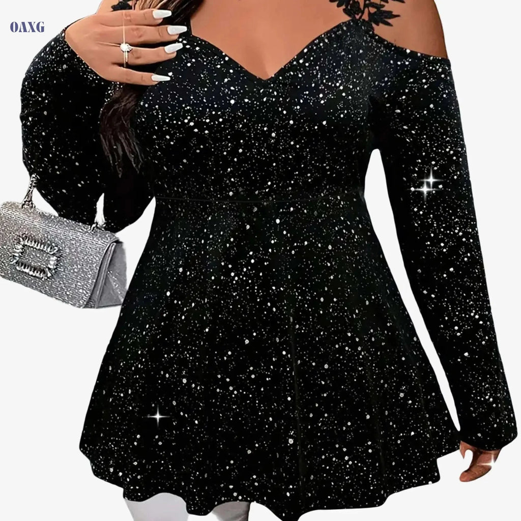 Fashionable Women's Long Sleeve V-Neck T-Shirt with Lace Detail   OAXG Black / S