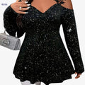 Fashionable Women's Long Sleeve V-Neck T-Shirt with Lace Detail   OAXG Black / S