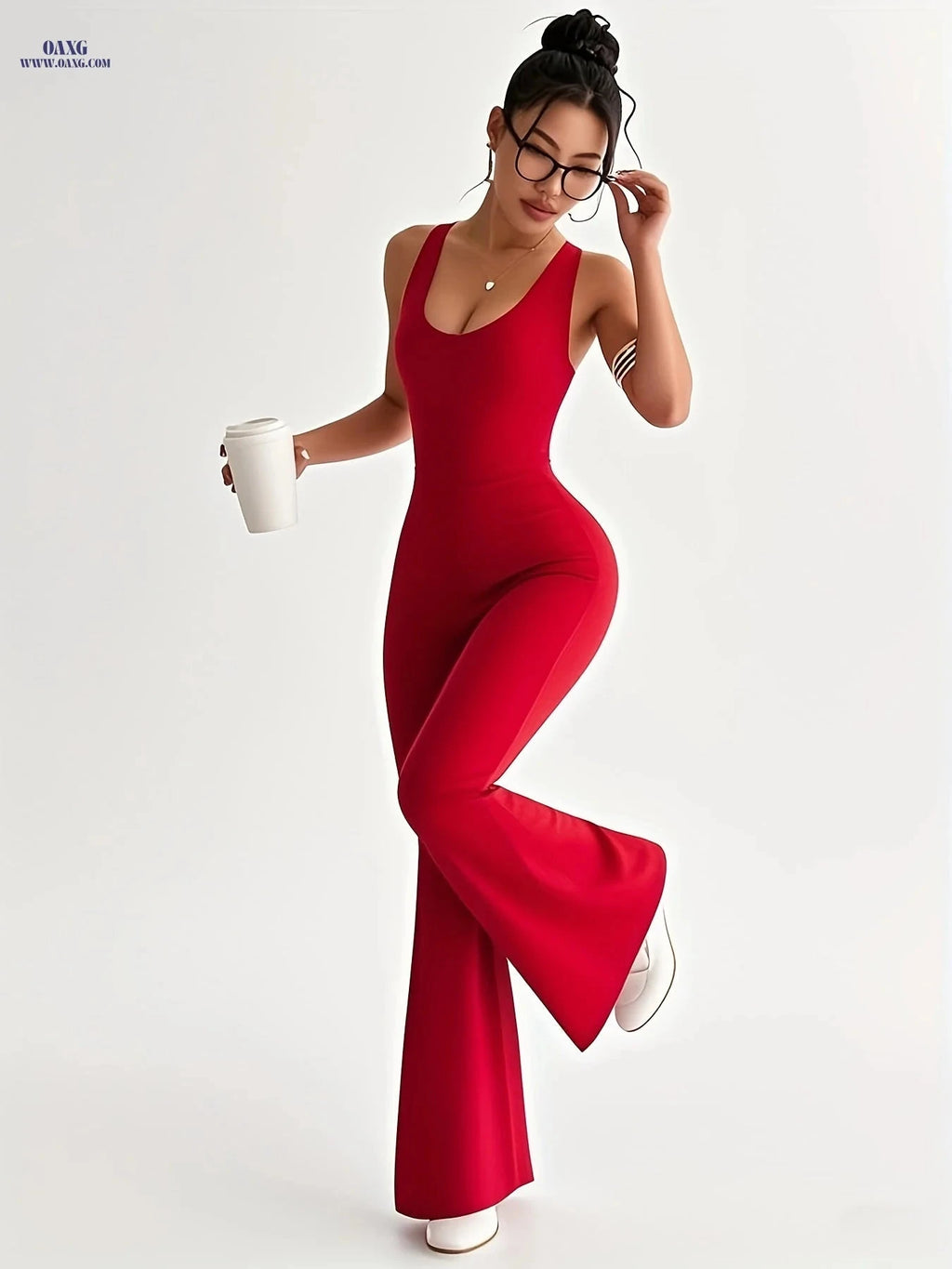 Fast-Drying High-Waisted Flared Jumpsuit - Tummy-Smoothing Dance Outfit   OAXG 