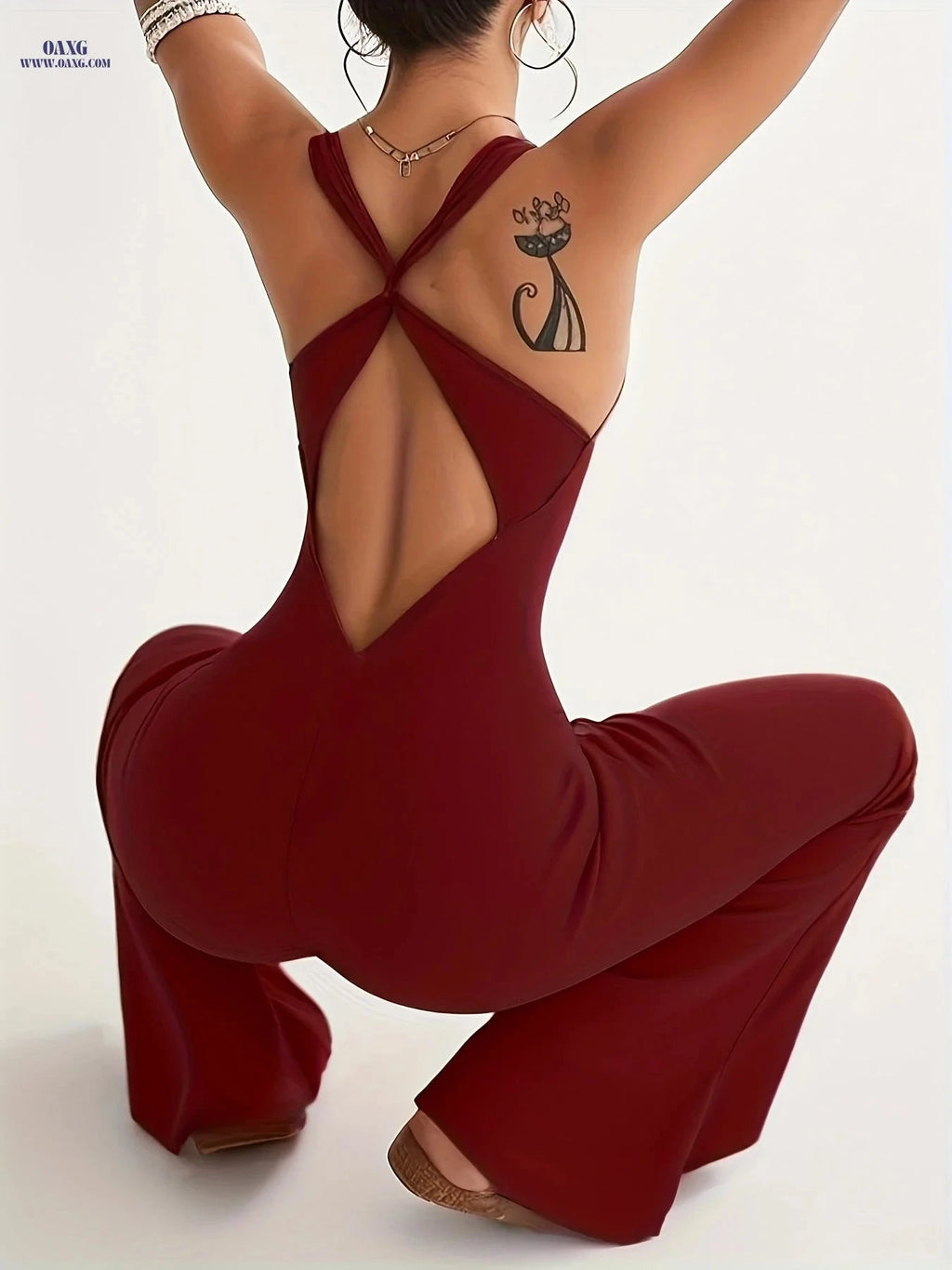 Fast-Drying High-Waisted Flared Jumpsuit - Tummy-Smoothing Dance Outfit   OAXG 