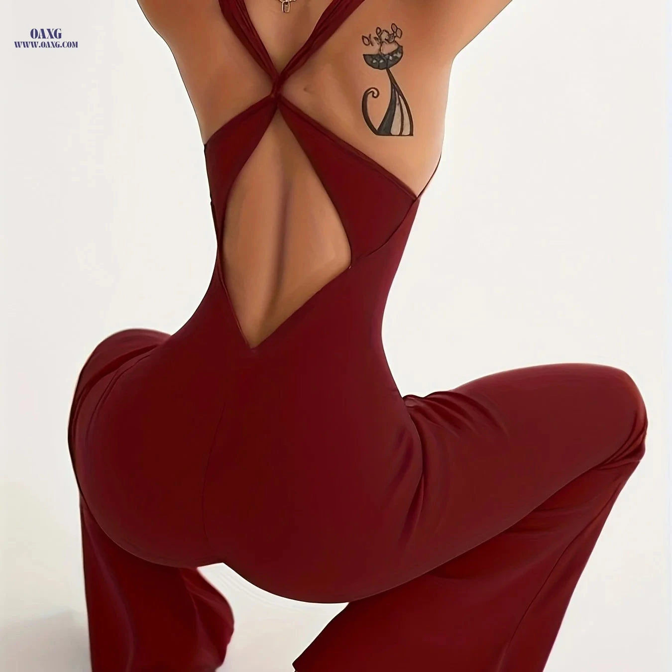 Fast-Drying High-Waisted Flared Jumpsuit - Tummy-Smoothing Dance Outfit   OAXG 