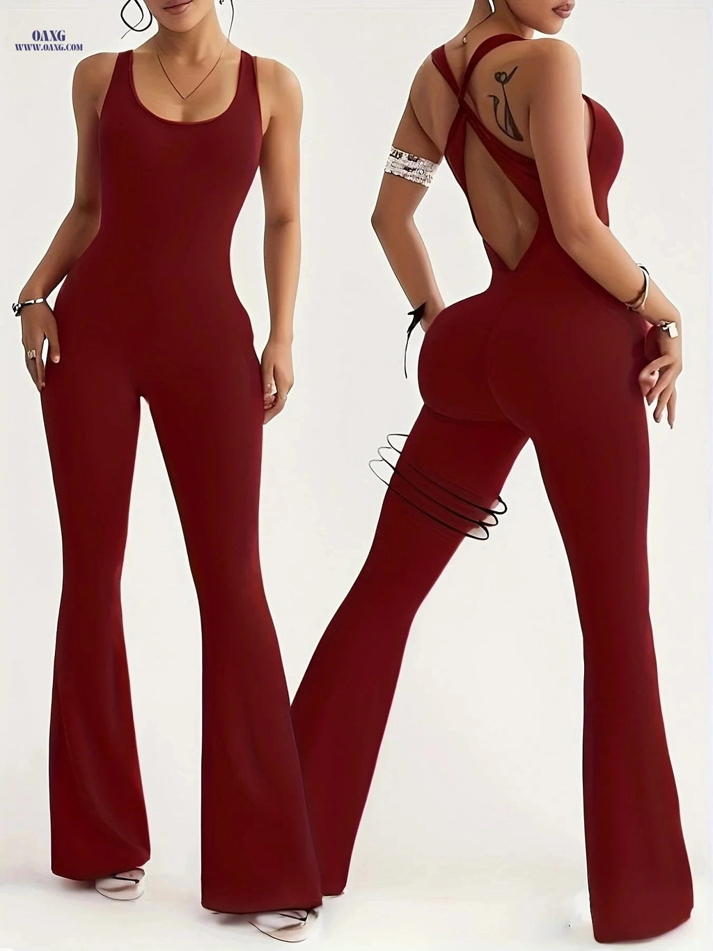 Fast-Drying High-Waisted Flared Jumpsuit - Tummy-Smoothing Dance Outfit   OAXG Black / XXS