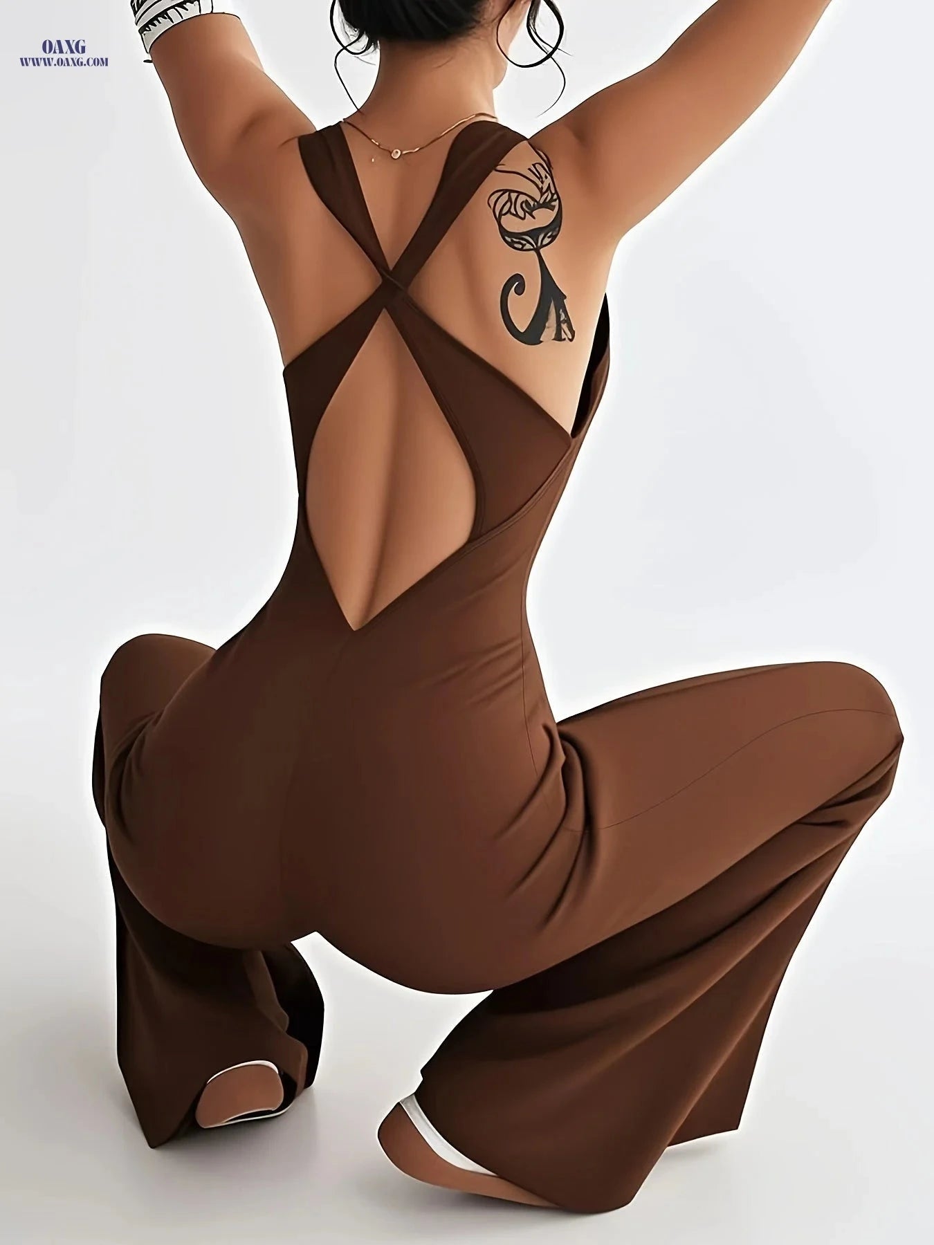 Fast-Drying High-Waisted Flared Jumpsuit - Tummy-Smoothing Dance Outfit   OAXG Black / XXS