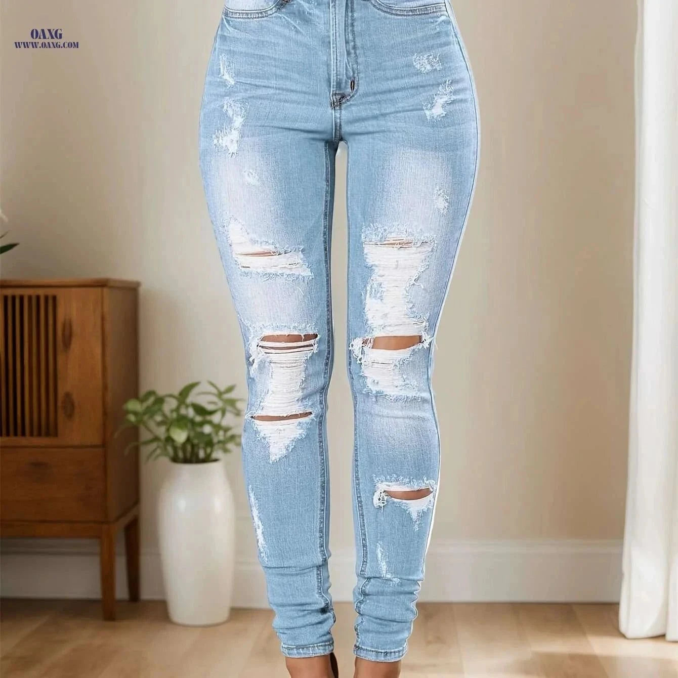 FB FENGBAY High Rise Ripped Skinny Jeans - Women's Distressed Denim   OAXG Black / XXS