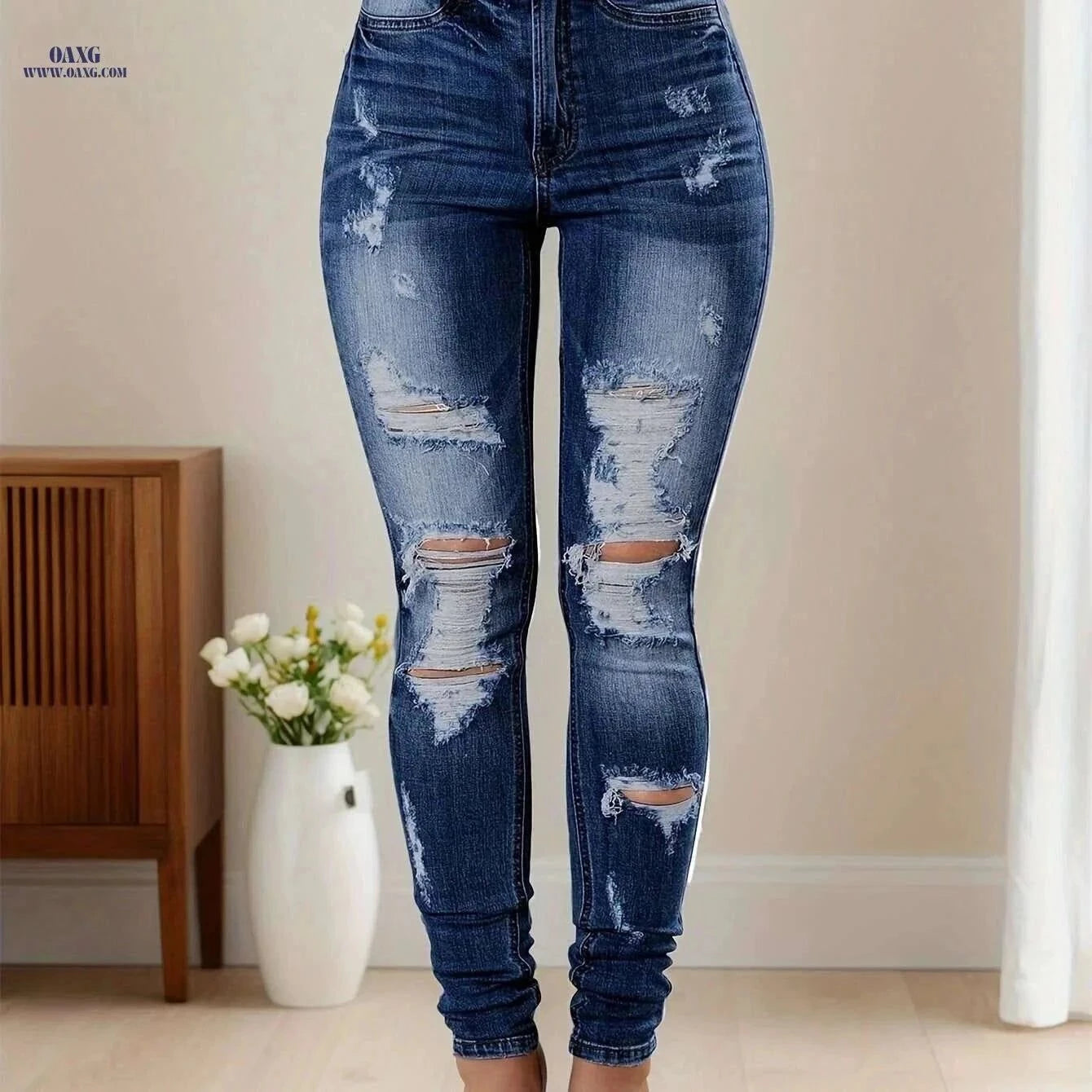 FB FENGBAY High Rise Ripped Skinny Jeans - Women's Distressed Denim   OAXG Black / XXS