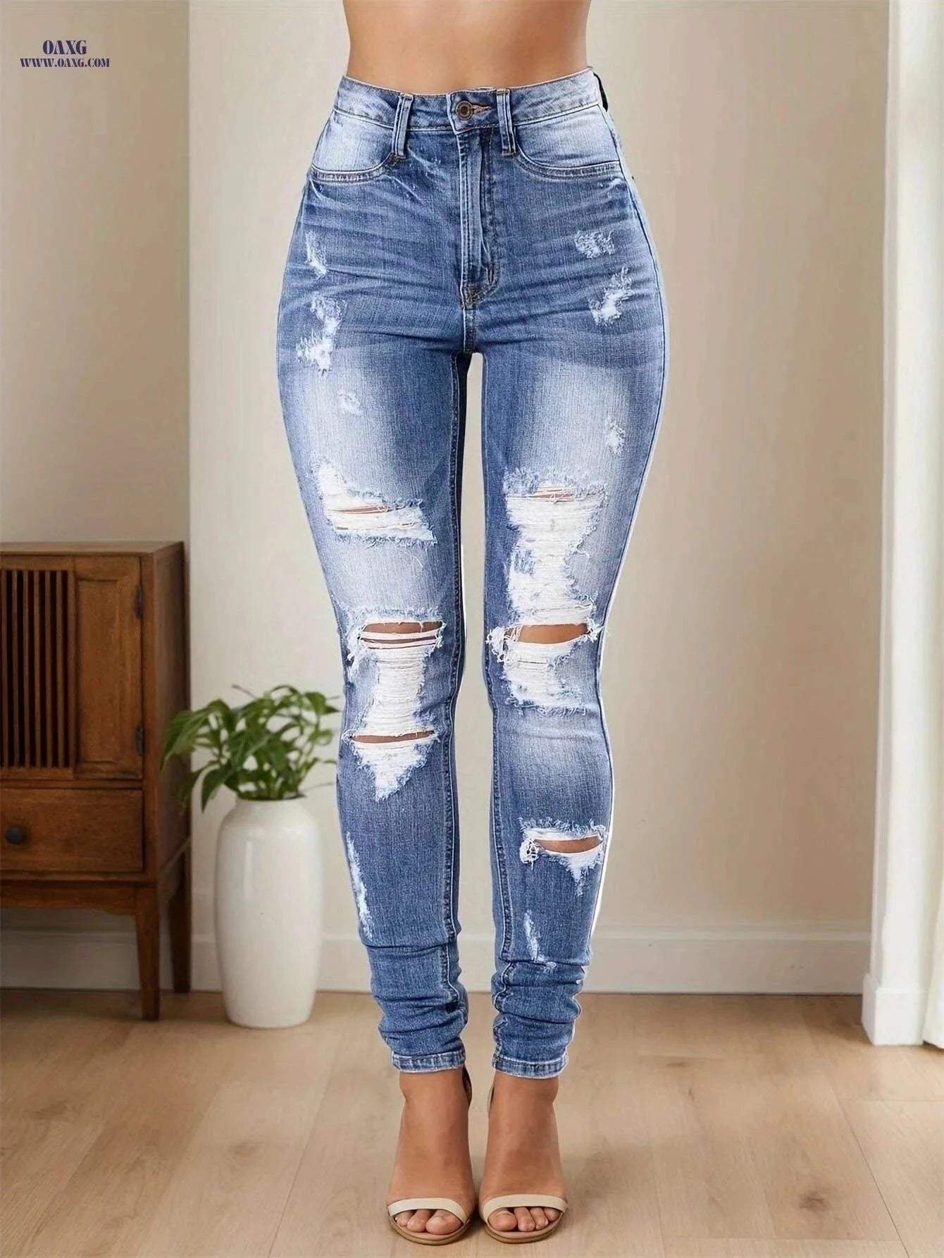 FB FENGBAY High Rise Ripped Skinny Jeans - Women's Distressed Denim   OAXG Black / XXS