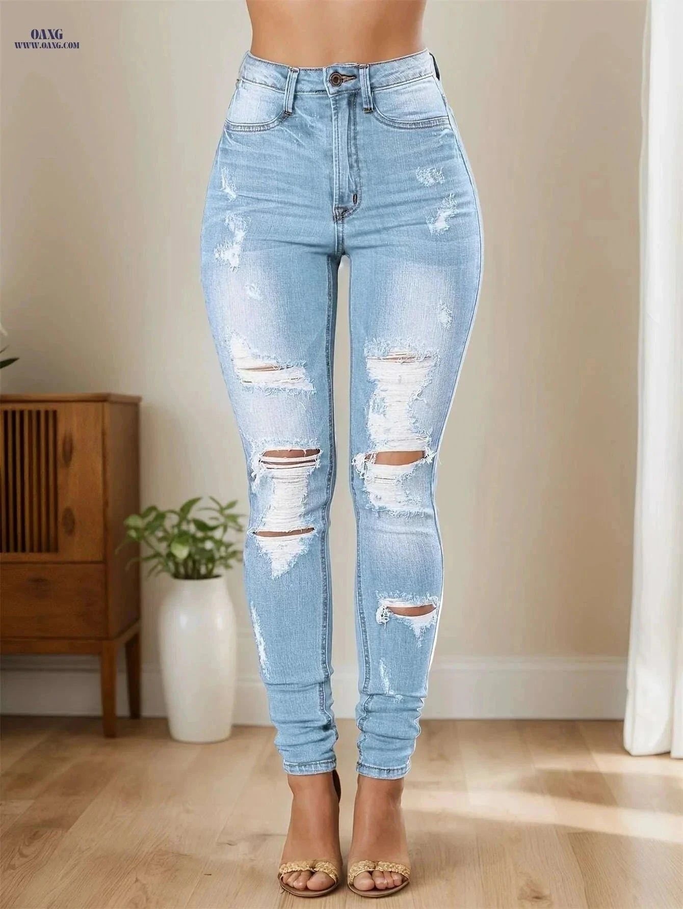 FB FENGBAY High Rise Ripped Skinny Jeans - Women's Distressed Denim   OAXG Black / XXS
