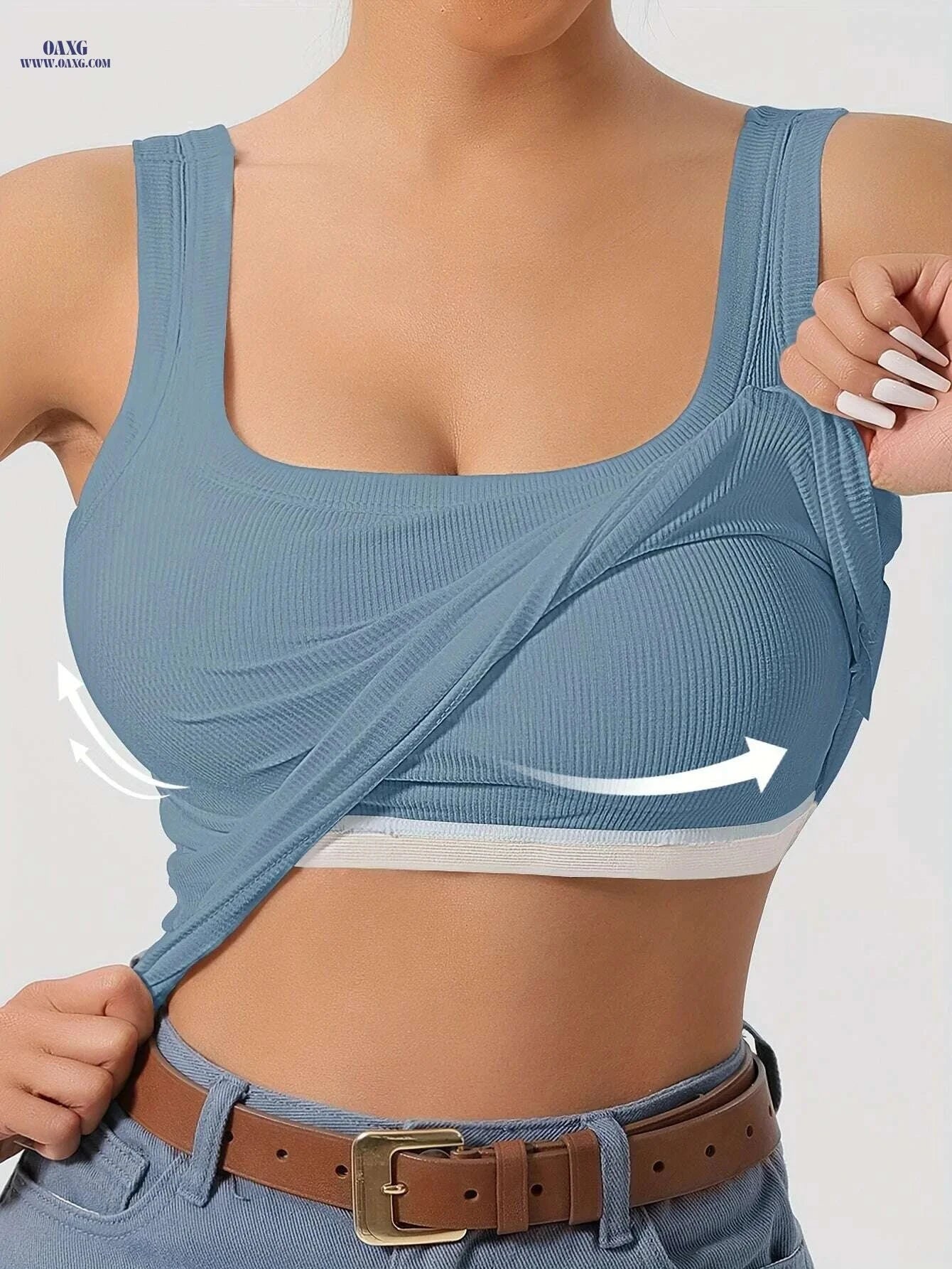Fitted Women's Sleeveless Top - Removable Padding, Solid Color Layering   OAXG 