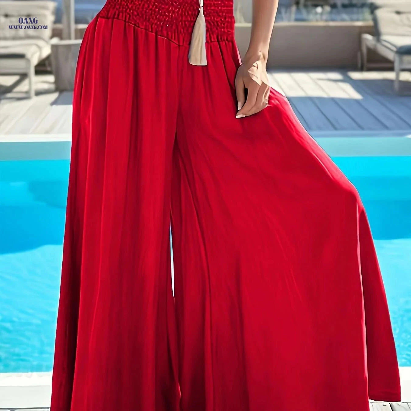 Flared Wide-Leg Pants - Pleated Ruffled Design for Spring/Fall   OAXG Deep Sky Blue / S
