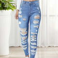 Flattering High Waist Skinny Jeans - Versatile Casual Wear   OAXG Light Blue / XS