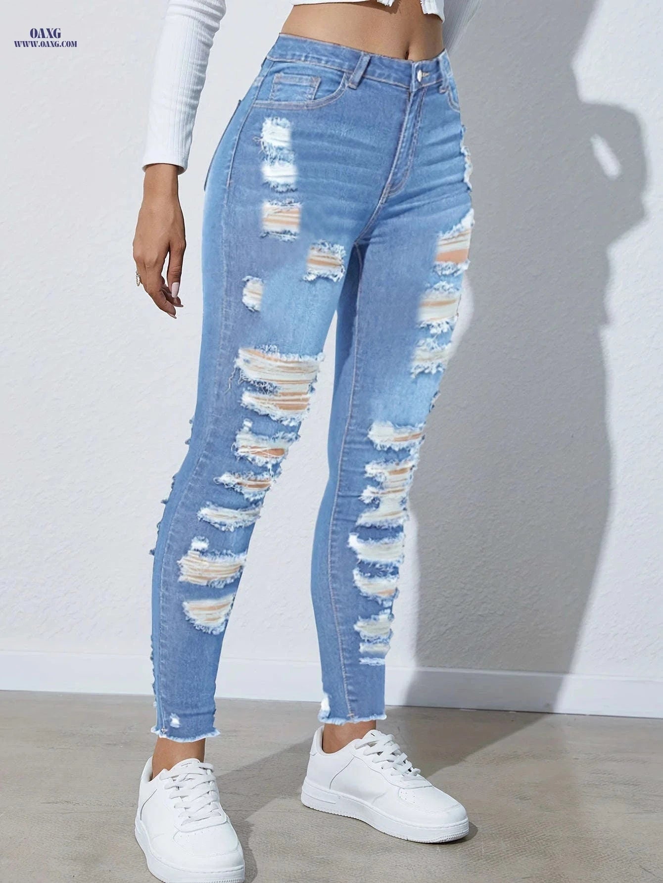 Flattering High Waist Skinny Jeans - Versatile Casual Wear   OAXG Light Blue / XS