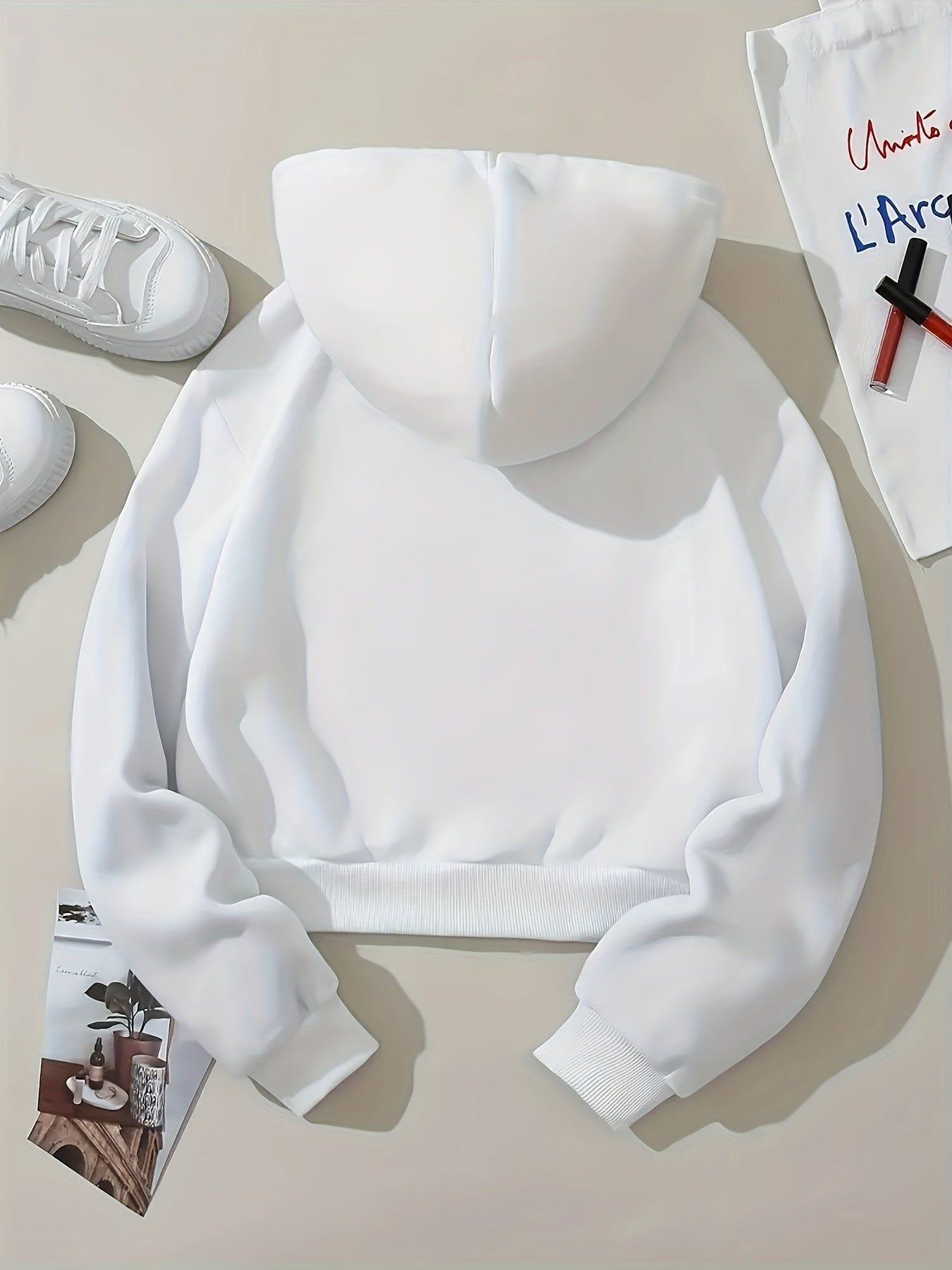 Floral And Figure Graphic Drop Shoulder Drawstring Cropped Thermal Hoodie   OAXG White / S