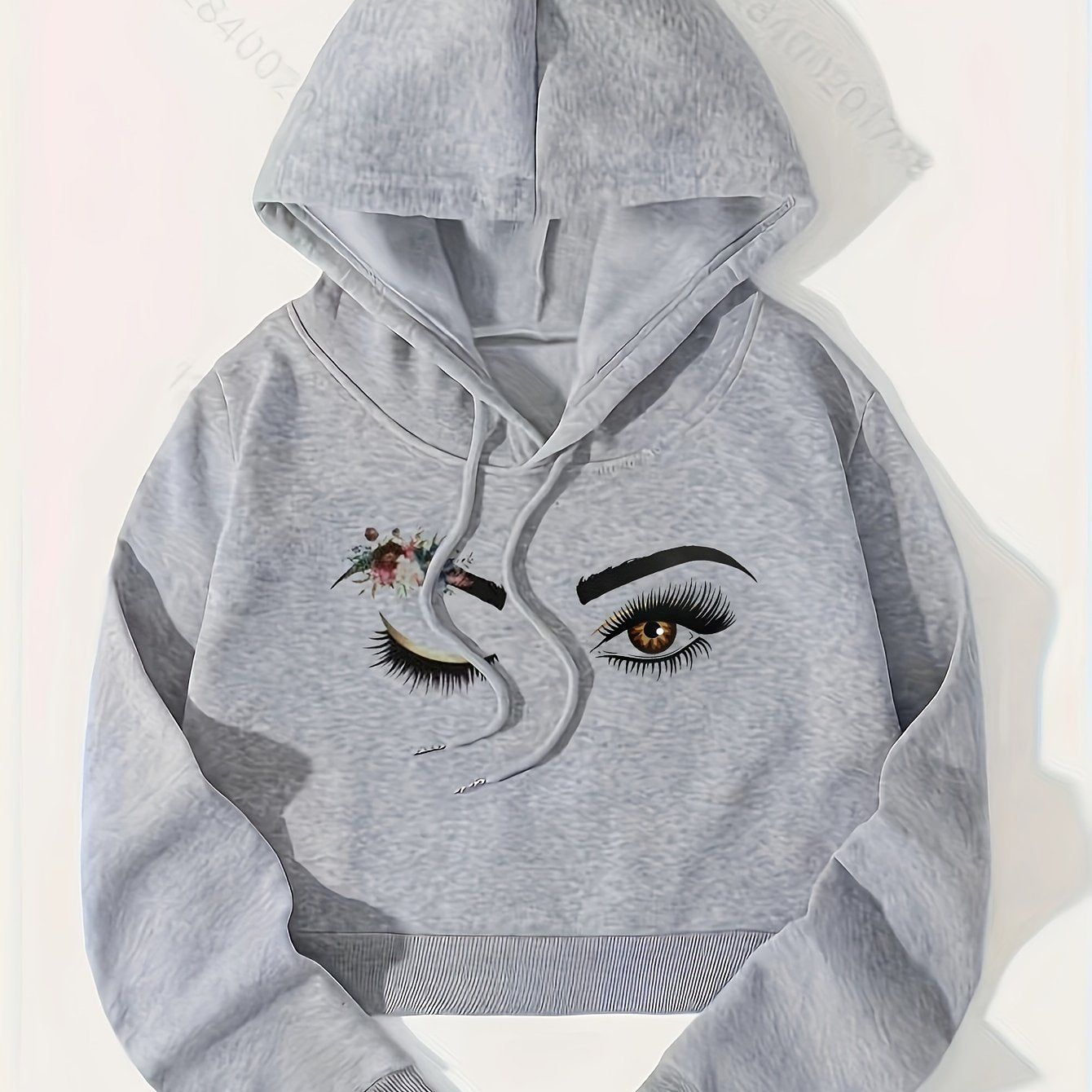 Floral And Figure Graphic Drop Shoulder Drawstring Cropped Thermal Hoodie   OAXG White / S