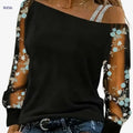 Floral Embroidery Asymmetric Neck Top - Elegant Women's Spring Fashion   OAXG Light Blue / S