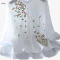 Floral Embroidery Blouse - Casual 3/4 Sleeve Chiffon for Spring   OAXG White / XS