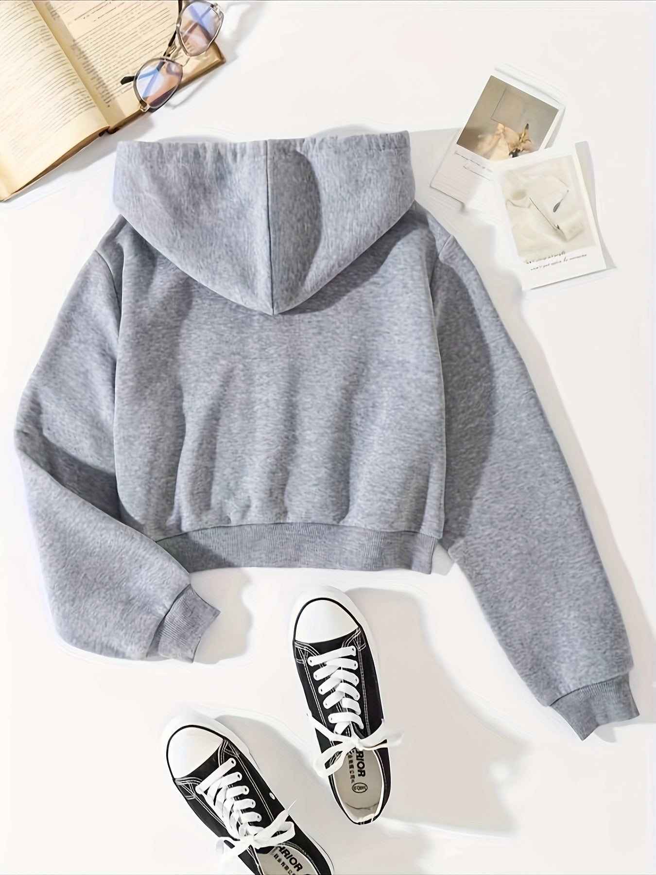 Floral Graphic Drop Shoulder Cropped Hoodie - Casual & Stylish   OAXG White / S