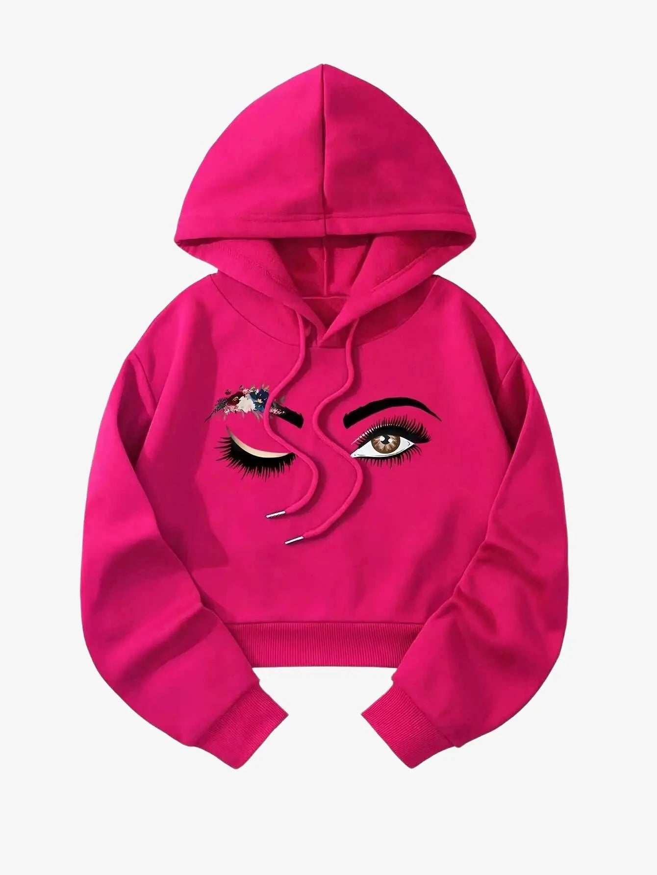 Floral Kangaroo Pocket Hoodie - Casual Long Sleeve Sweatshirt   OAXG Rose Red / S