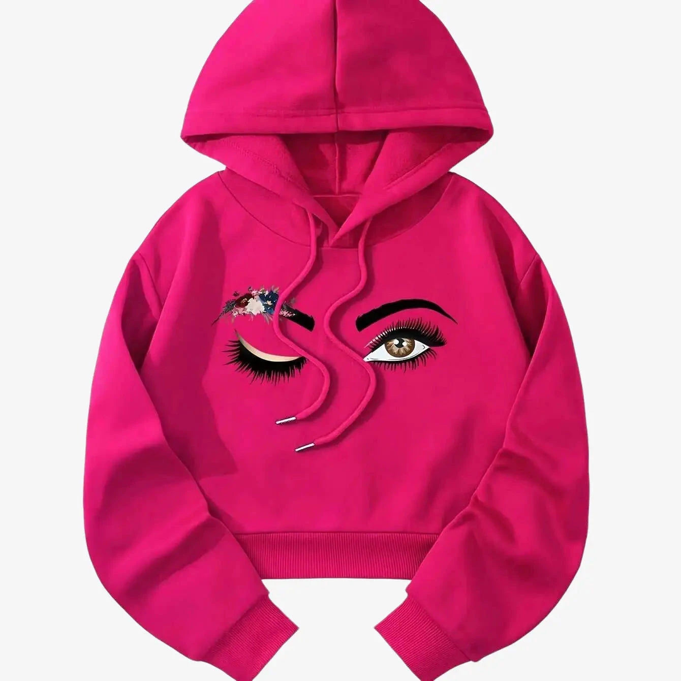 Floral Kangaroo Pocket Hoodie - Casual Long Sleeve Sweatshirt   OAXG Rose Red / S