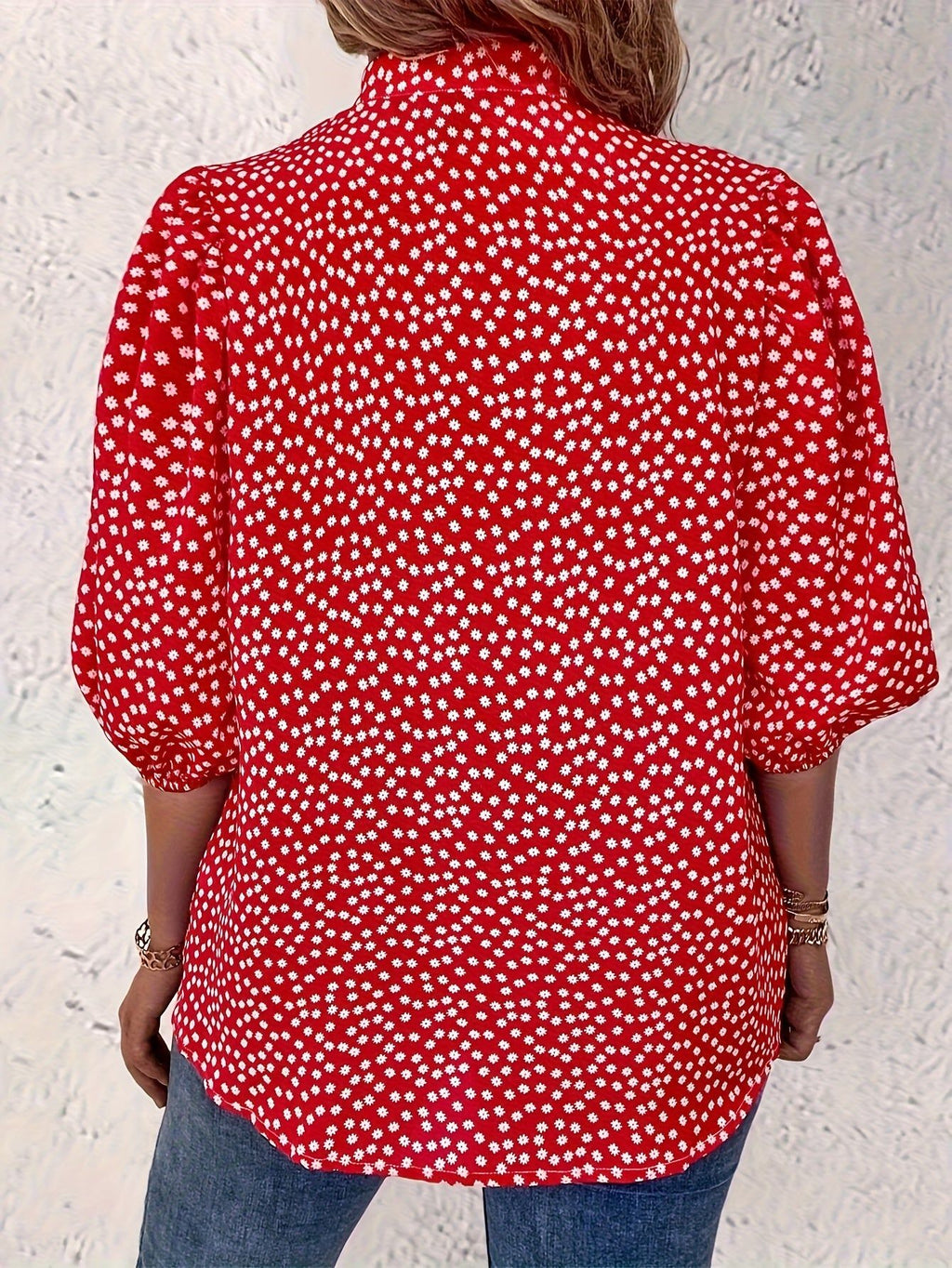 Floral Print Button Front Blouse, Casual Lantern Sleeve Blouse For Spring & Summer, Women's Clothing   OAXG Red / S