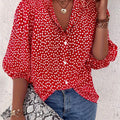 Floral Print Button Front Blouse, Casual Lantern Sleeve Blouse For Spring & Summer, Women's Clothing   OAXG Red / S