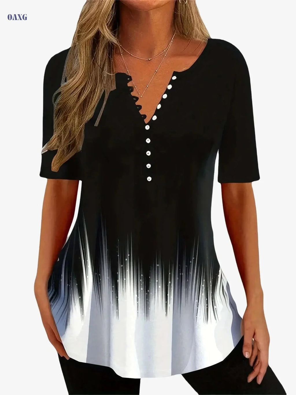Floral Print Button Front T-Shirt - Short Sleeve Casual Summer Top   OAXG 