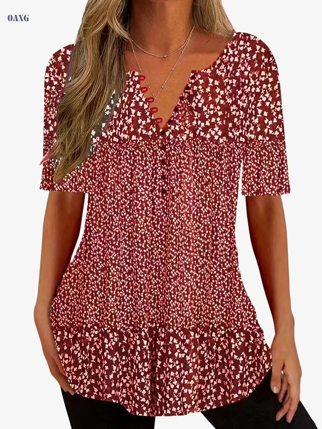 Floral Print Button Front T-Shirt - Short Sleeve Casual Summer Top   OAXG 
