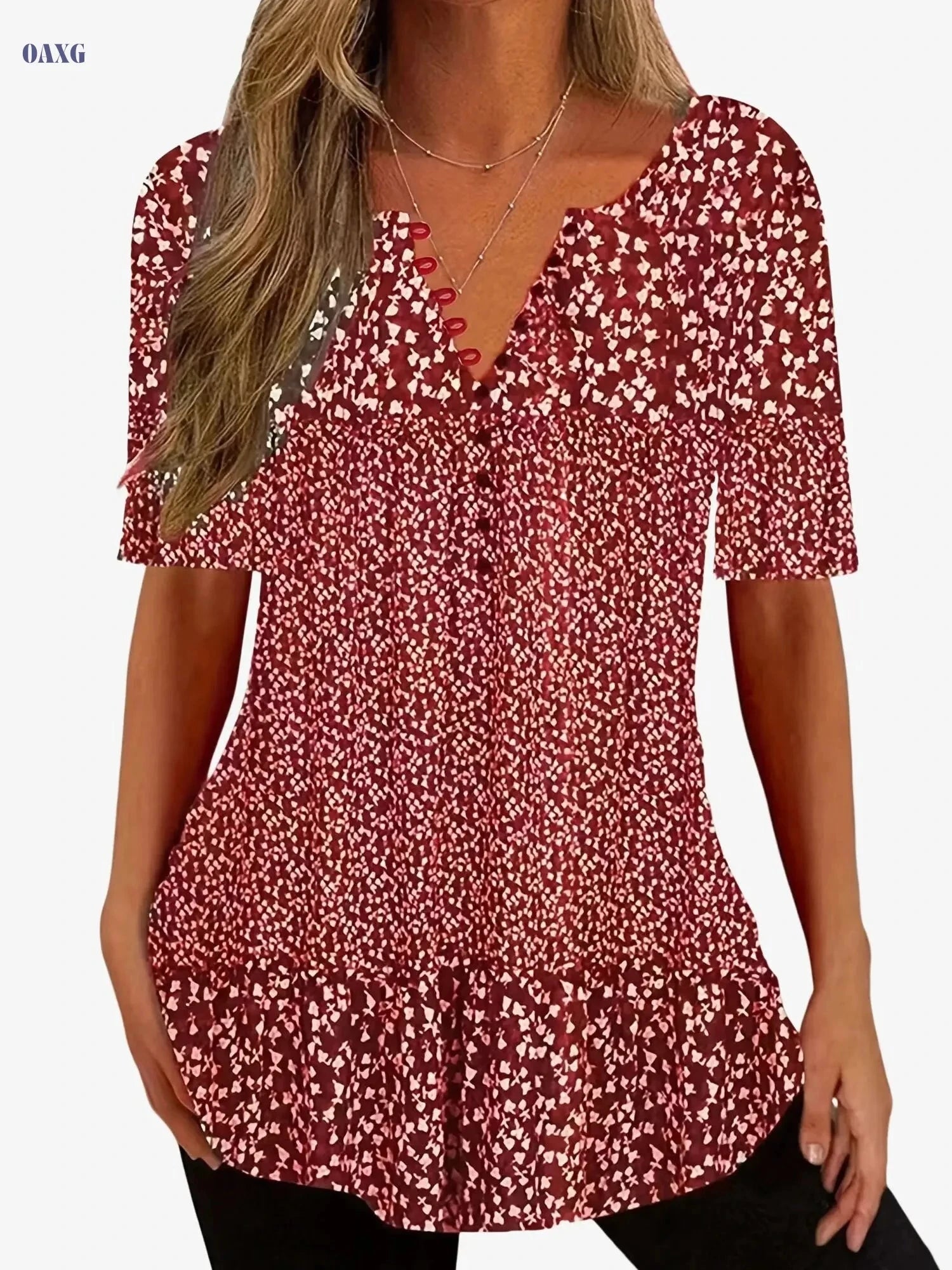 Floral Print Button Front T-Shirt - Short Sleeve Casual Summer Top   OAXG 