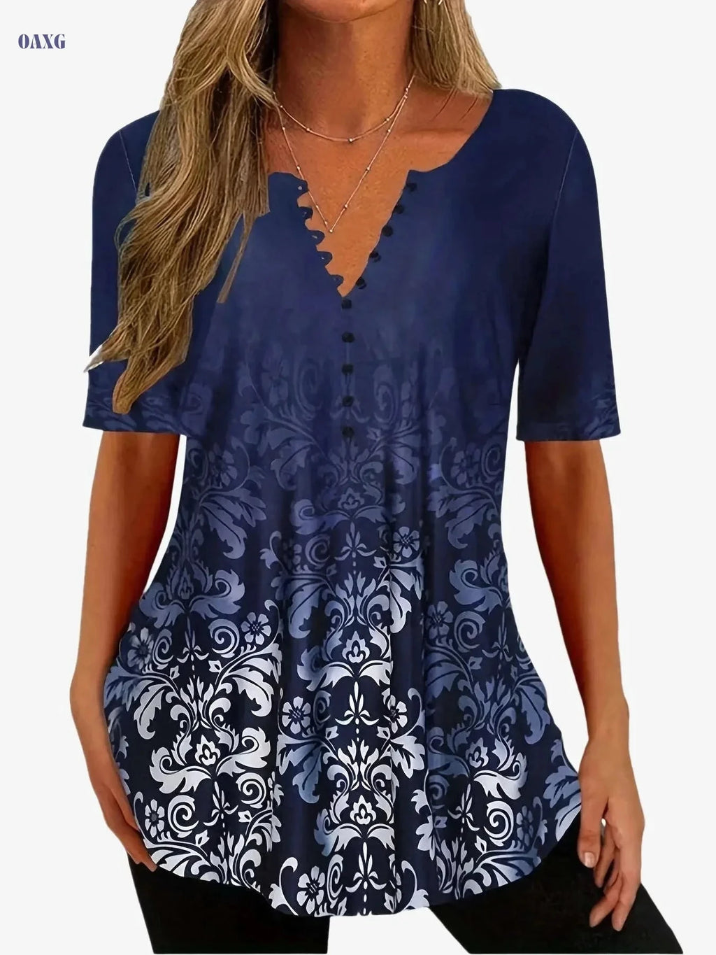 Floral Print Button Front T-Shirt - Short Sleeve Casual Summer Top   OAXG Red / S