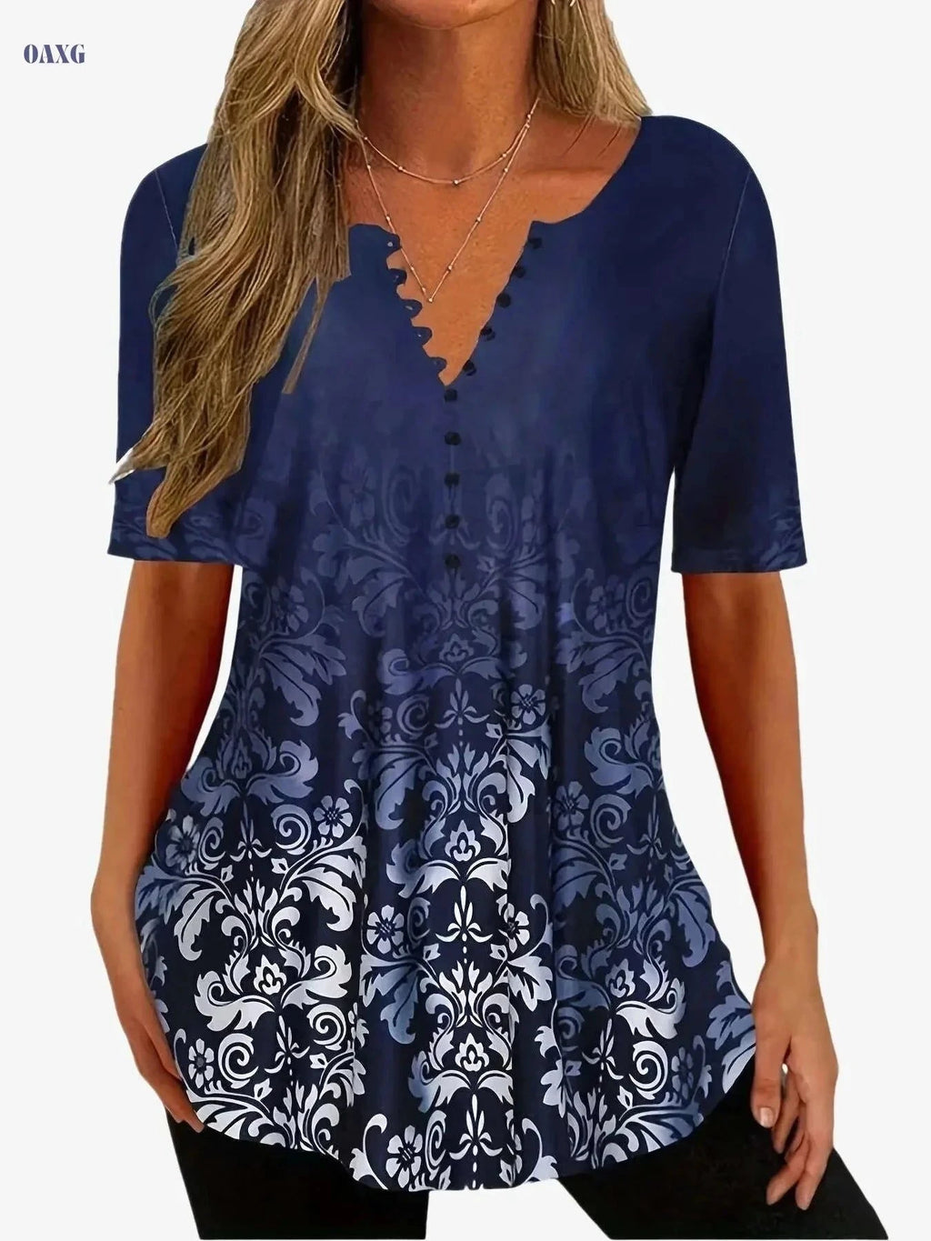 Floral Print Button Front T-Shirt - Short Sleeve Casual Summer Top   OAXG Red / S