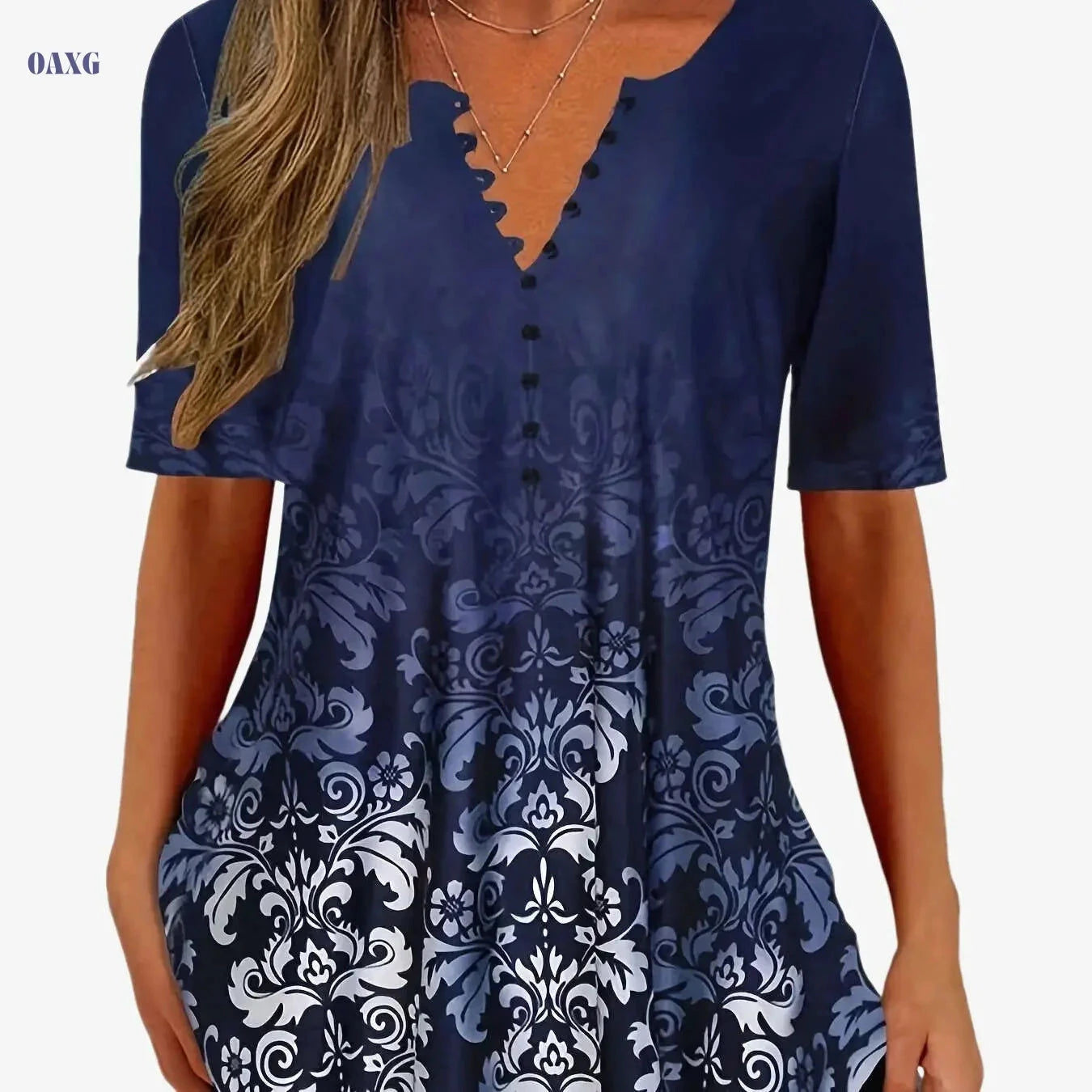 Floral Print Button Front T-Shirt - Short Sleeve Casual Summer Top   OAXG 