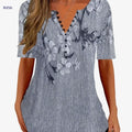 Floral Print Casual T-Shirt - Women's Short Sleeve V-Neck Top   OAXG 