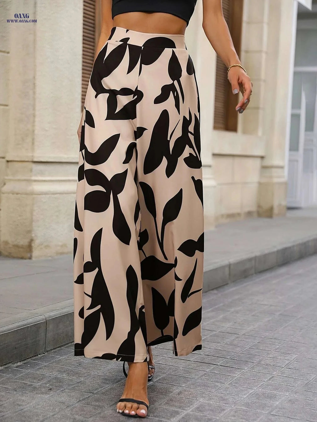 Floral Print High Waist Pants - Elegant Wide Leg Women's Fashion   OAXG 