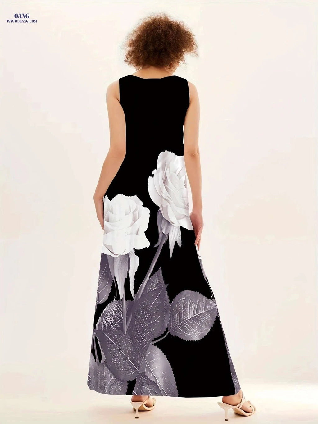 Floral Print Maxi Dress - Notched Neck Sleeveless Women's Summer Style   OAXG Black / S
