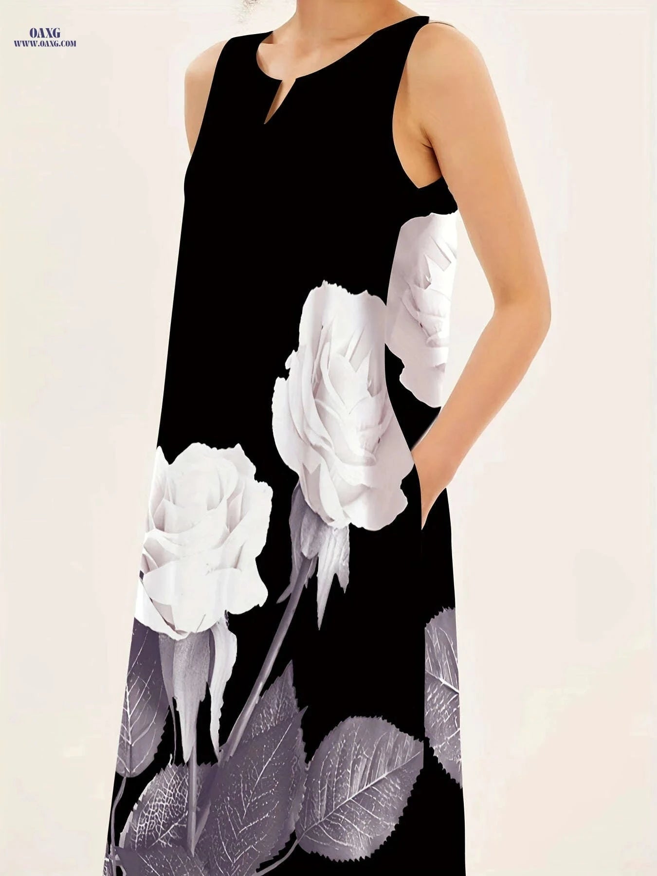 Floral Print Maxi Dress - Notched Neck Sleeveless Women's Summer Style   OAXG 