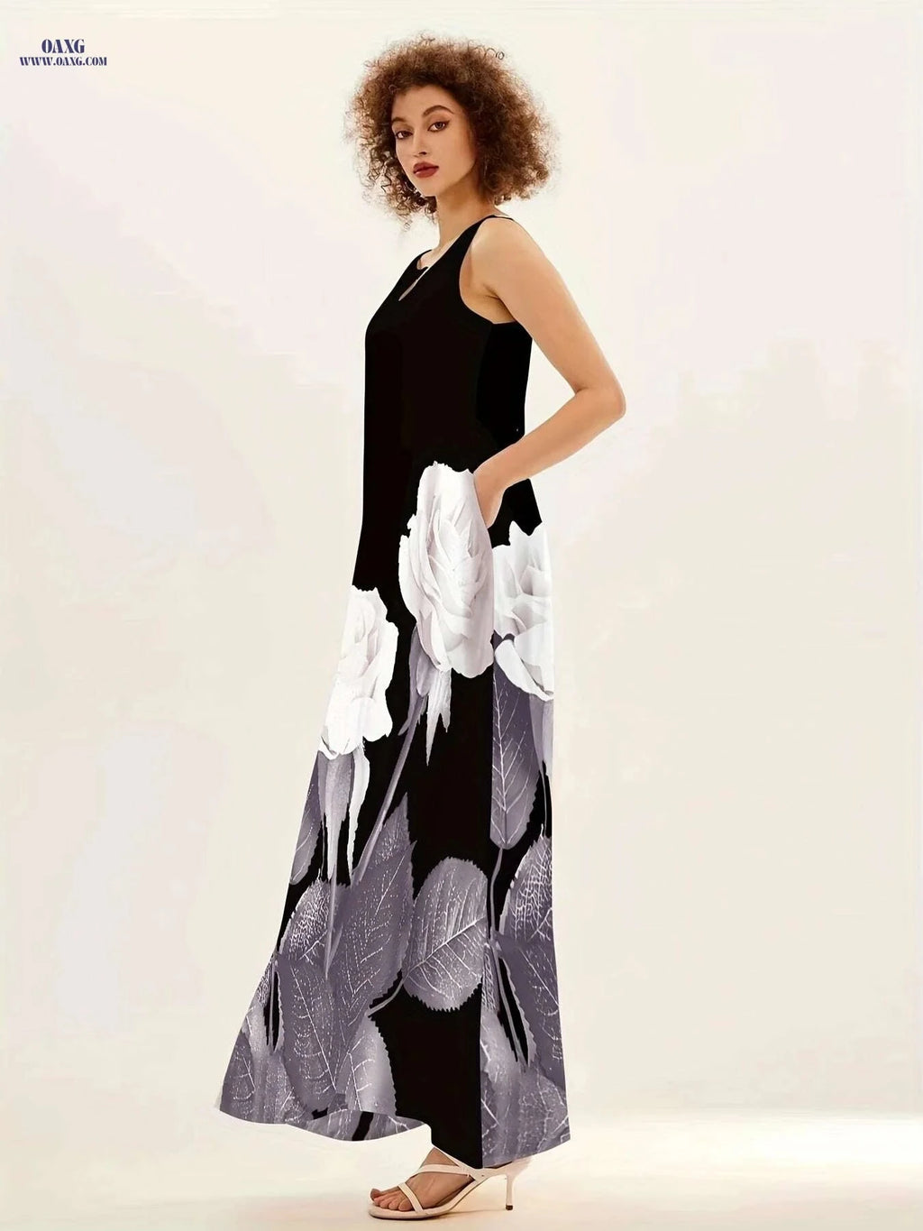 Floral Print Maxi Dress - Women’s Sleeveless Casual for Summer   OAXG 
