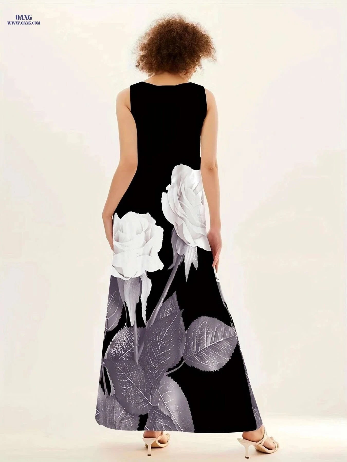 Floral Print Maxi Dress - Women’s Sleeveless Casual for Summer   OAXG Black / S