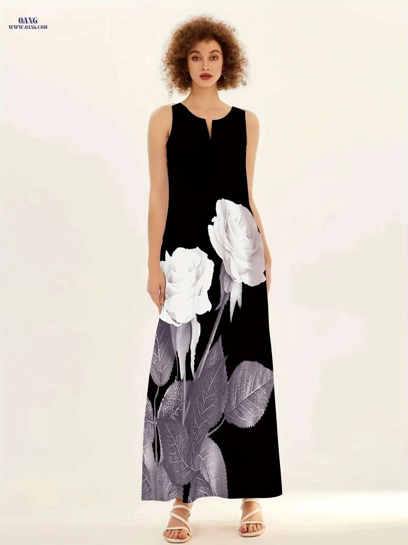 Floral Print Maxi Dress - Women’s Sleeveless Casual for Summer   OAXG Black / S
