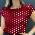 Floral Print Pleated Blouse, Casual Short Sleeve Blouse For Spring & Summer, Women's Clothing   OAXG Red Polka Dots / S