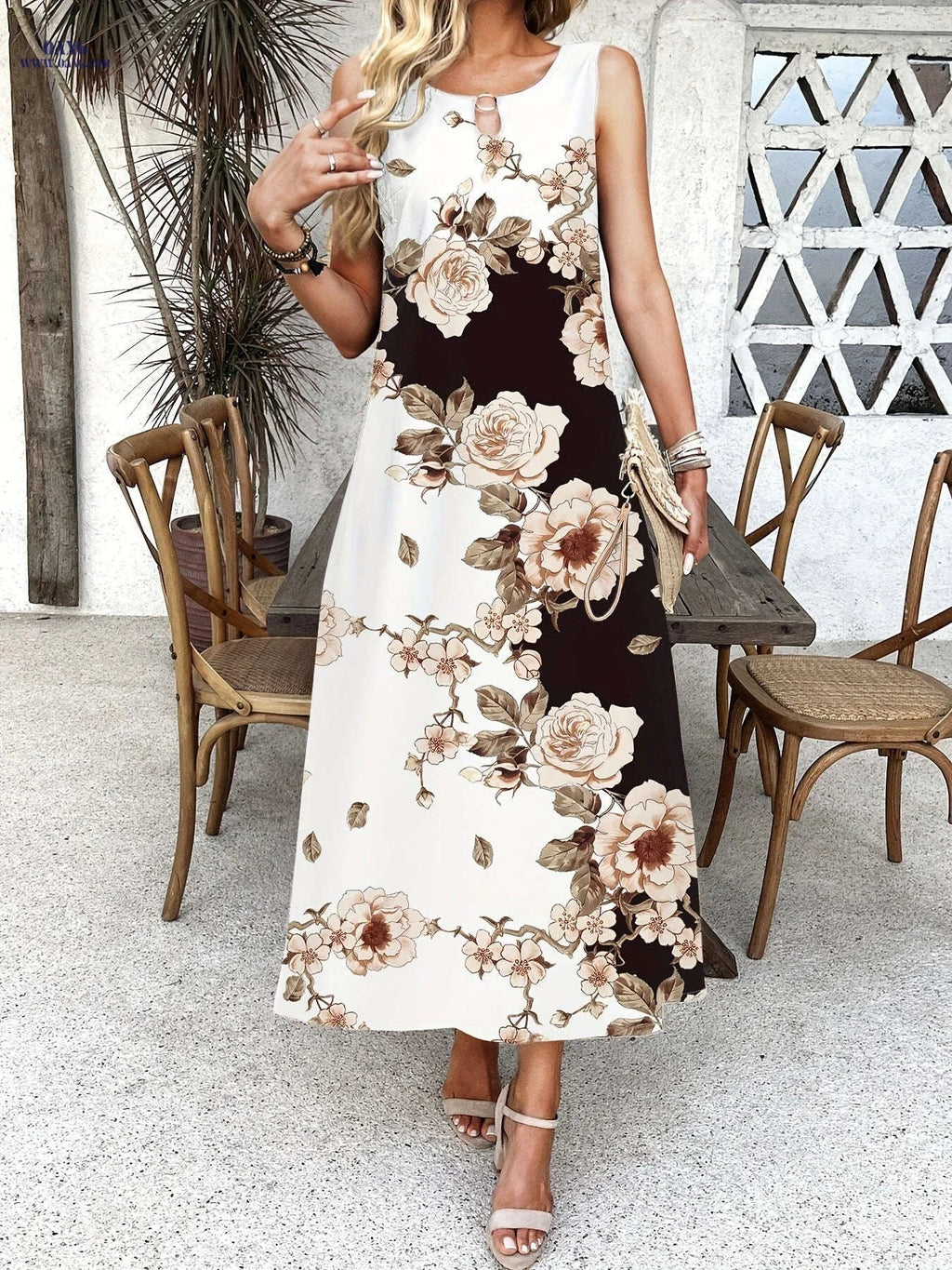 Floral Print Pocket Dress - Casual Summer Swing for Women   OAXG White / S