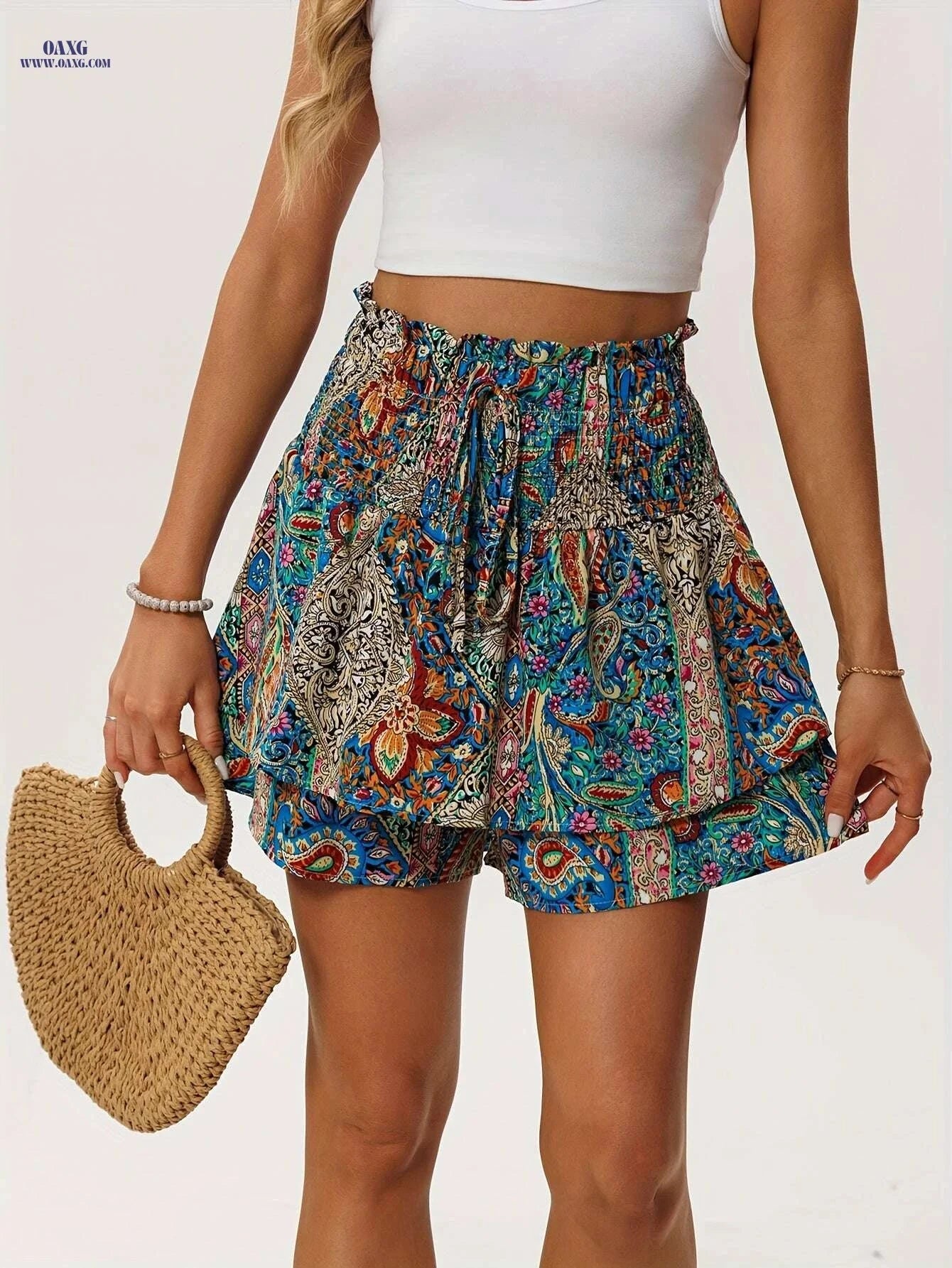 Floral Print Summer Shorts - Lightweight, Drawstring Waist, Casual Wear   OAXG 