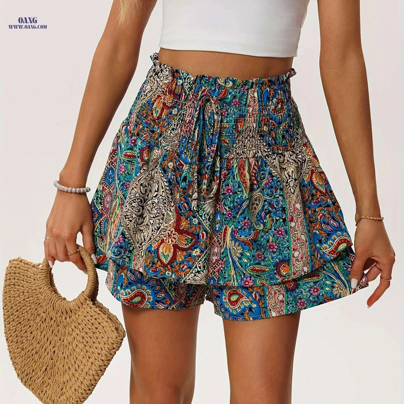 Floral Print Summer Shorts - Lightweight, Drawstring Waist, Casual Wear   OAXG 