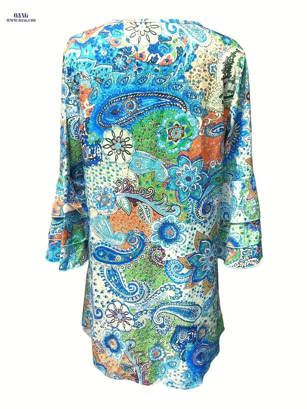 Floral Print Summer Tunic Dress - 100% Polyester, V-neck Style   OAXG 