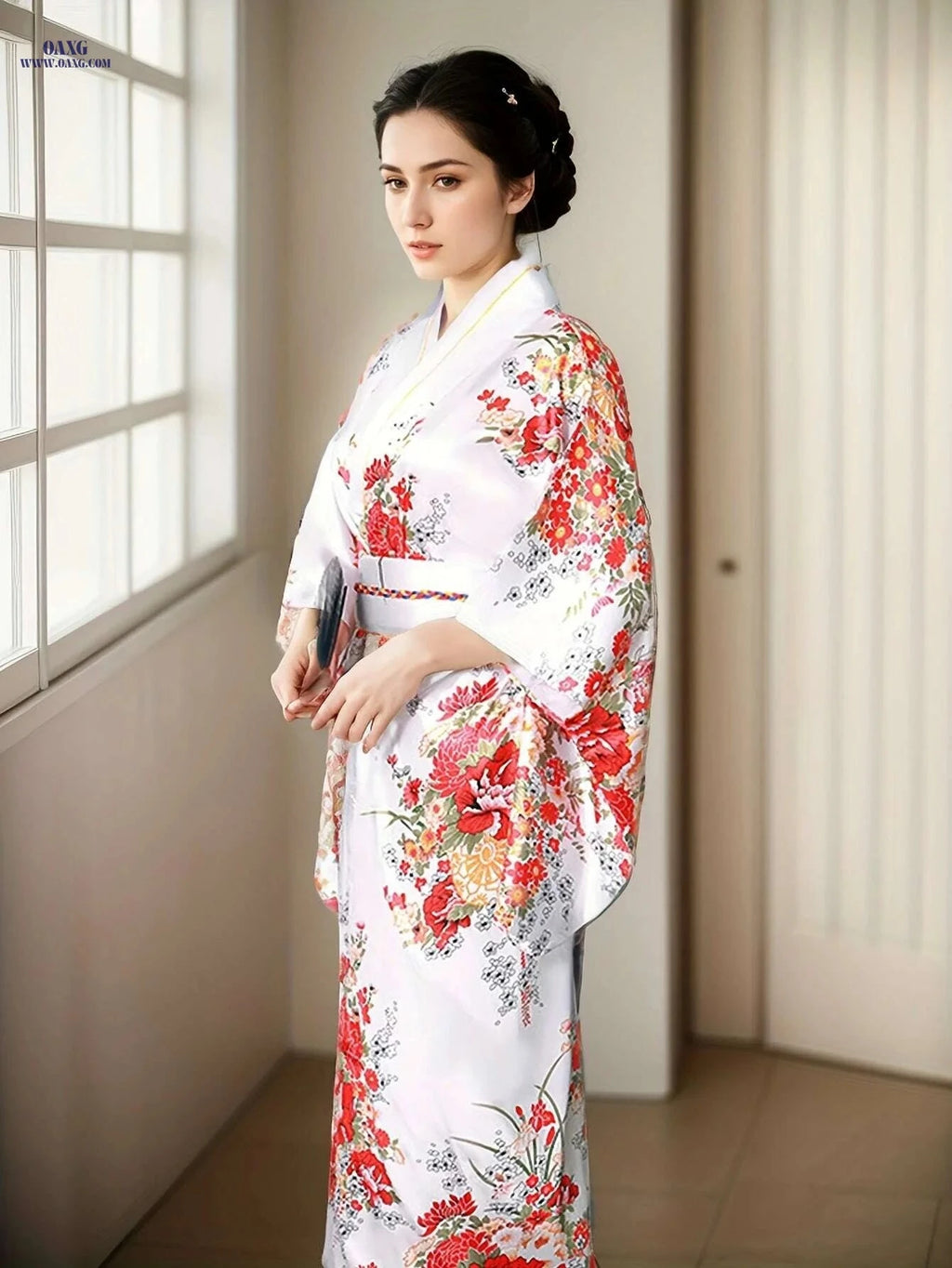 Floral Print Surplice Neck Kimono - Elegant Batwing Sleeve Style   OAXG 