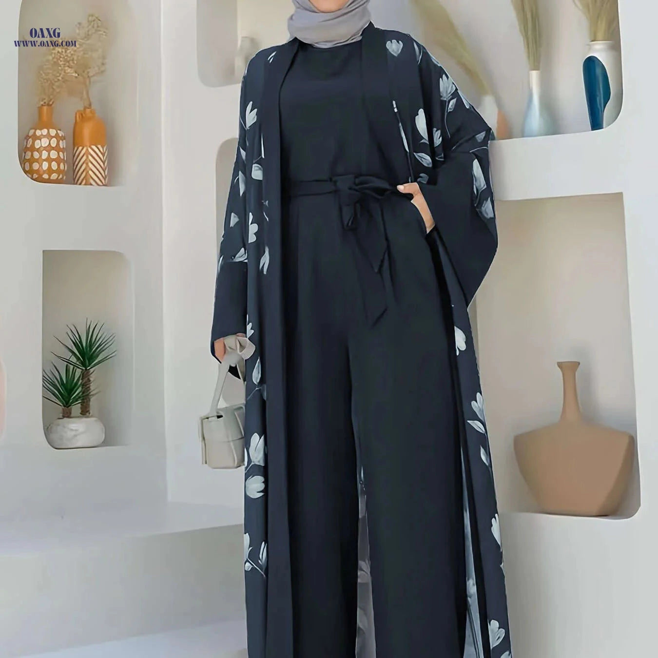 Floral Print Two-Piece Jumpsuit Set for Women - Casual Style   OAXG Ocean Green / S