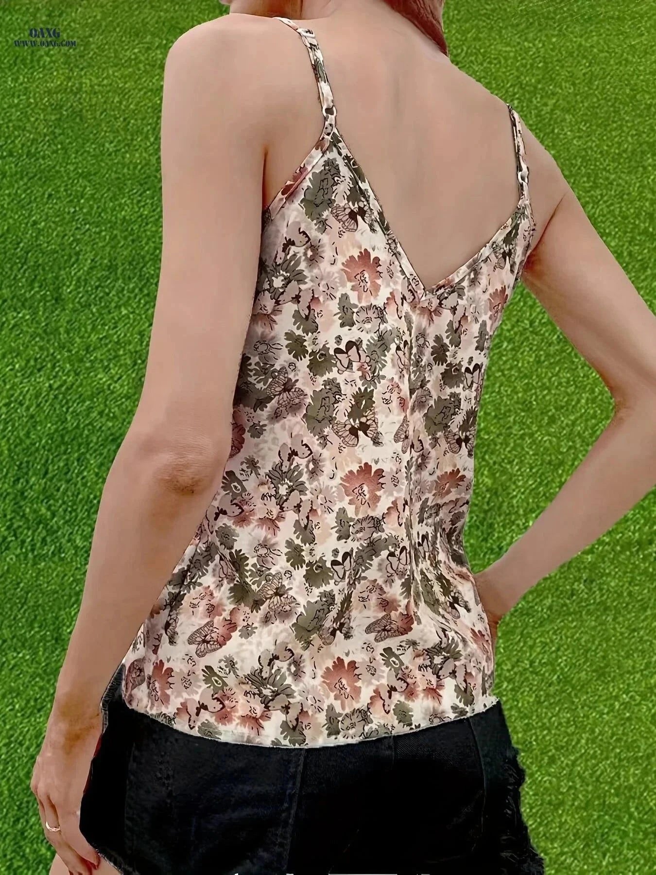 Floral Print V-neck Cami Top - Sexy Spaghetti Strap for Summer   OAXG Mixed Color / S