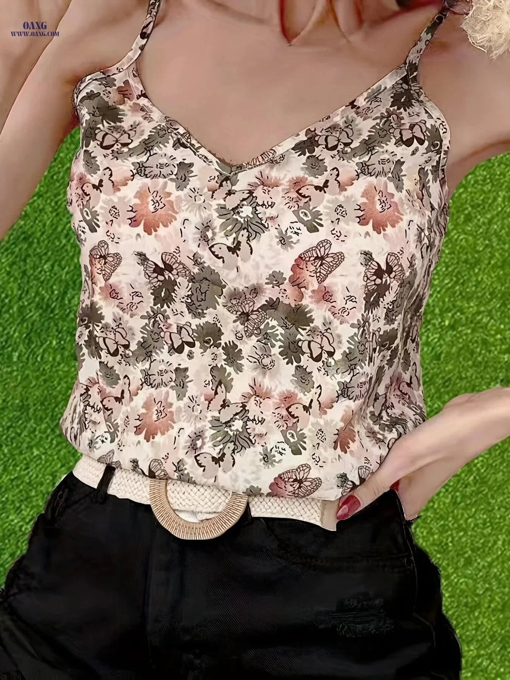 Floral Print V-neck Cami Top - Sexy Spaghetti Strap for Summer   OAXG Mixed Color / S