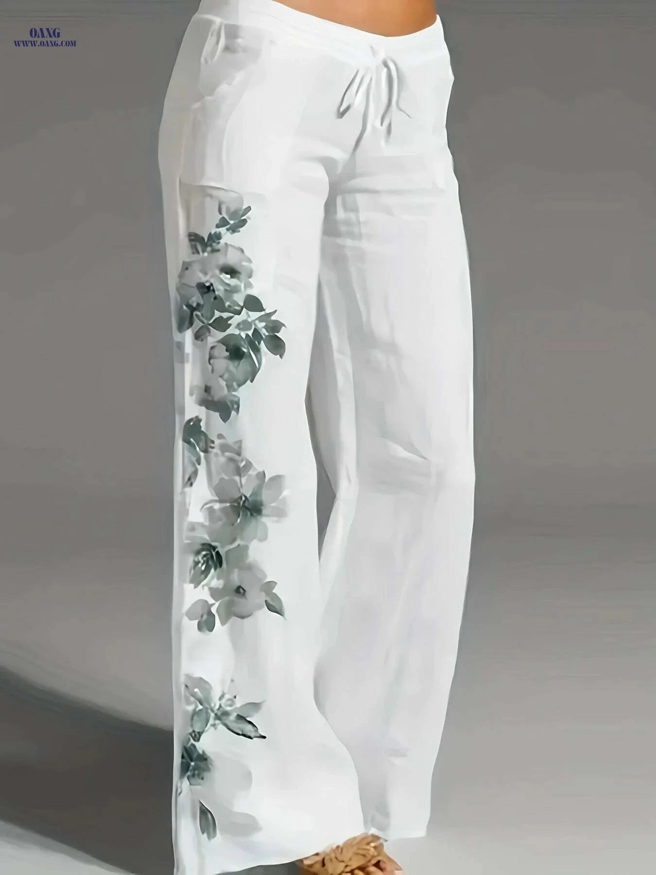 Floral Print Wide Leg Pants - Elegant Casual Women's Clothing   OAXG White / S