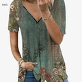Floral Print Zip Front T-Shirt - Casual Women's Summer Top   OAXG Green / S