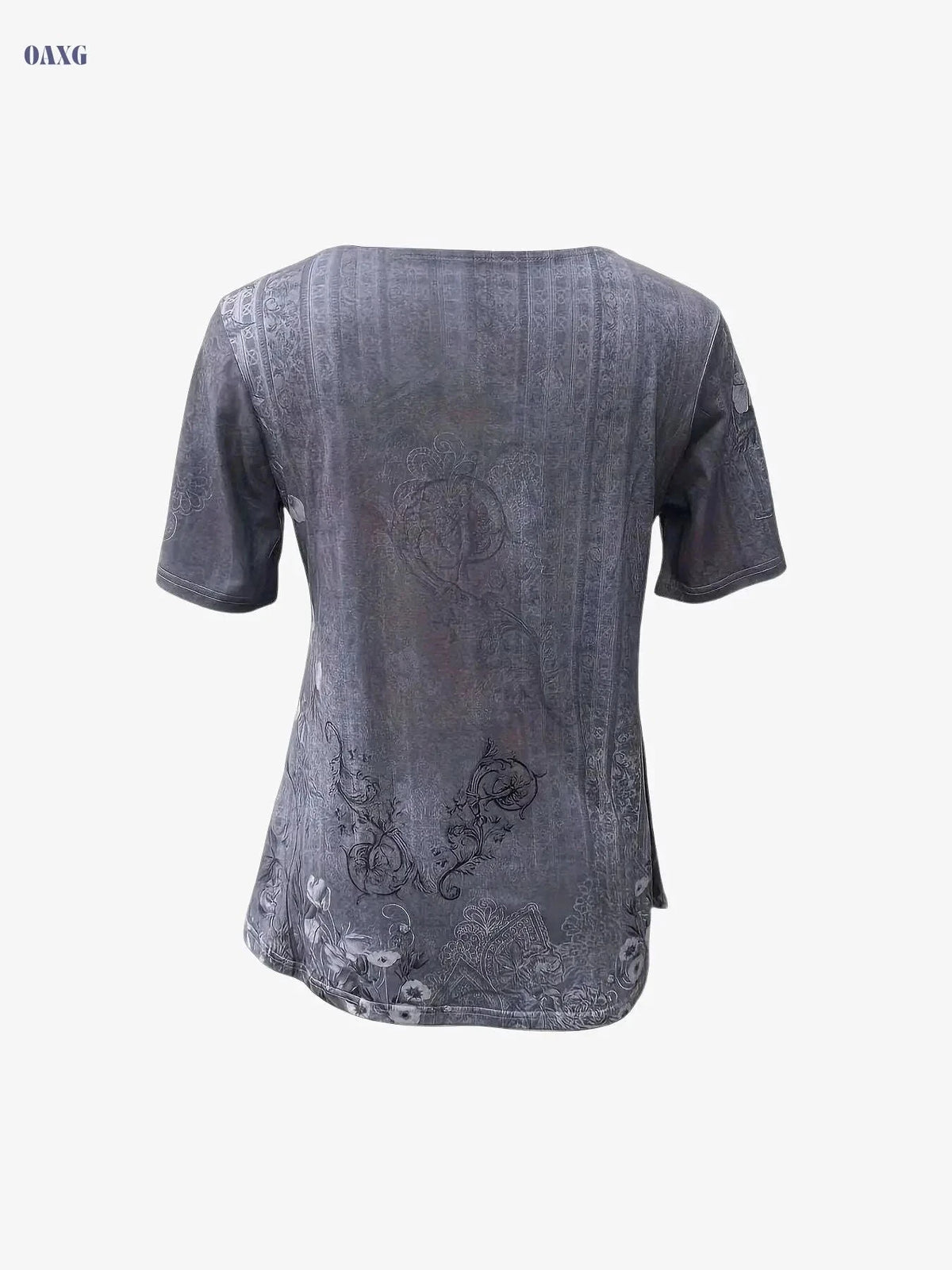 Floral Print Zip Front T-Shirt - Casual Women's Summer Top   OAXG Green / S