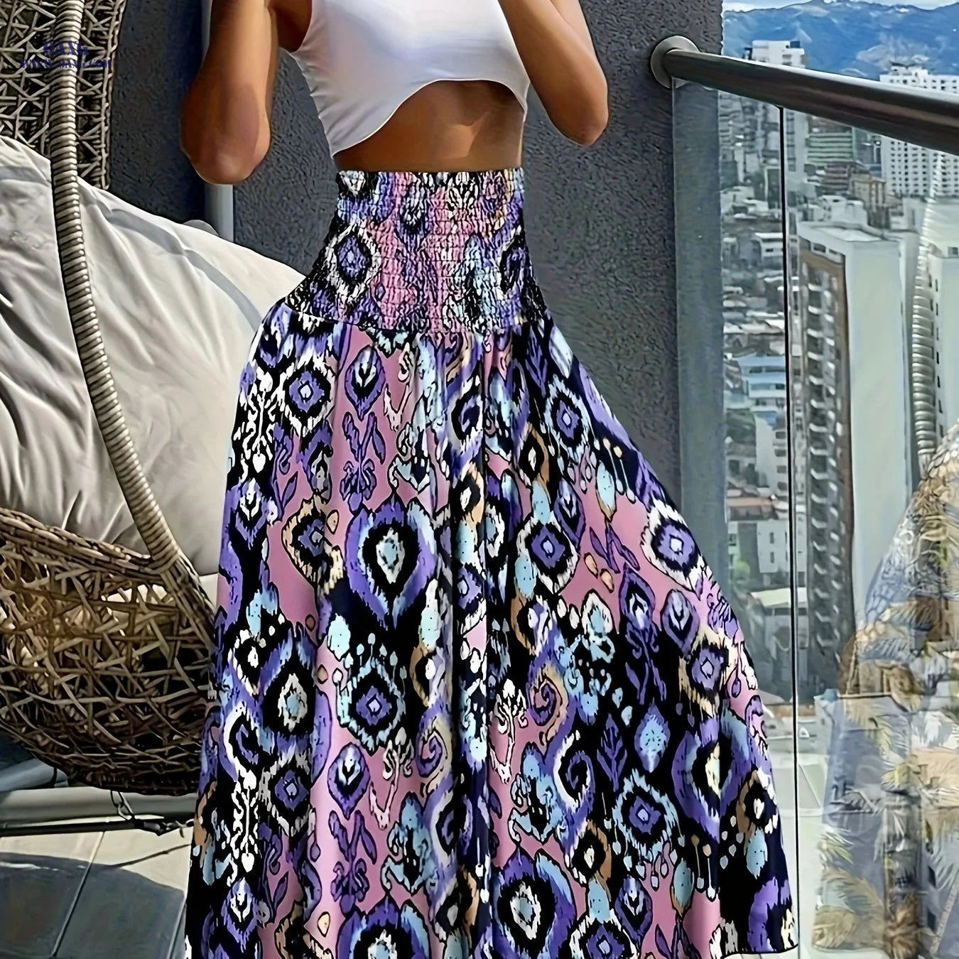 Floral Printed Skirt for Spring/Summer - 95% Polyester, Comfortable Fit   OAXG 